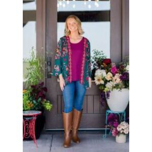 NWT The Pioneer Woman Women's Open Front Green Shark Bite Duster Kimono XXL/XXXL